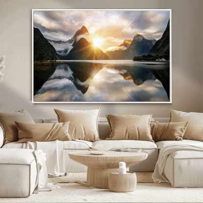 78842-MGV-CV-36X24-Sunrise Mountain Reflection Wall Art – Stunning Nature Landscape Canvas Print for Home, Office, Living Room or Relaxing Space