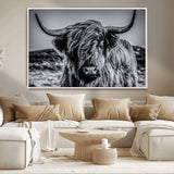 97372-MGV-FC-36X24_White-Elegant Highland Cow Wall Art – Black and White Canvas Print, Rustic Nature Decor for Home, Office, Living Room or Man Cave