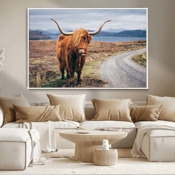 56121-MGV-CV-36X24-Rustic Highland Cow Wall Art – Panoramic Nature Canvas Print, Perfect Decor for Home, Office, Living Room or Man Cave