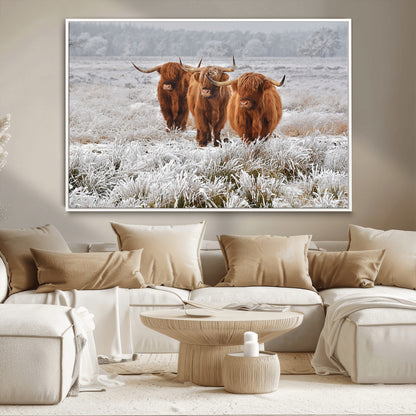 10396-MGV-CV-36X24-Highland Cattle Wall Art – Rustic Winter Landscape Canvas Print, Farmhouse Decor for Living Room, Office, Cabin or Country Home