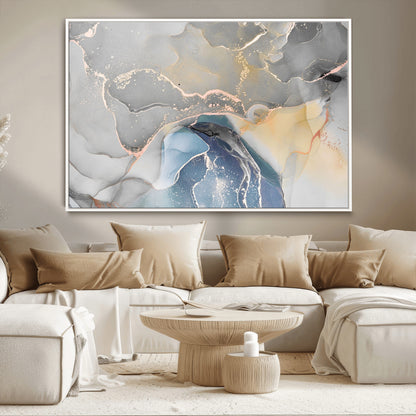 63211-MGV-CV-36X24-Abstract Fluid Art Wall Decor – Blue, Gray & Gold Canvas Print, Modern Home and Office Wall Art Decor for Living Room, Bedroom or