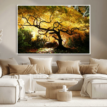 19067-MGV-CV-36X24-Golden Canopy Wall Art – Panoramic Autumn Tree Canvas Print, Warm Seasonal Decor for Living Room, Office or Garden Space