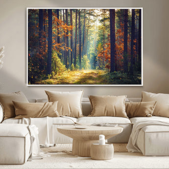86249-MGV-CV-36X24-Sunlit Autumn Forest Path Wall Art – Peaceful Nature Scene with Fall Foliage, Calming Woods Decor for Home or Office