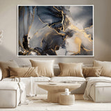 24068-MGV-CV-36X24-Luxury Abstract Wall Art – Gold & Gray Fluid Ink Painting Canvas, Modern Metallic Home Decor, Elegant Office or Living Room Accent