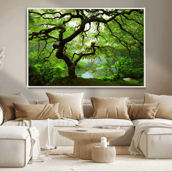 18094-MGV-CV-36X24-Emerald Canopy Wall Art – Panoramic Lush Green Tree Canvas Print, Serene Nature Decor for Office, Living Room or Meditation Space