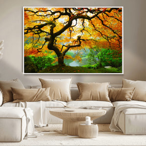 78748-MGV-CV-36X24-Golden Autumn Maple Tree Wall Art – Bright Fall Colors Canvas Print, Serene Nature Decor for Living Room, Bedroom or Office