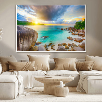 23769-MGV-CV-36X24-Tropical Beach Sunset Wall Art – Serene Ocean Canvas Print, Coastal Landscape Decor for Living Room, Bedroom or Office, Peaceful