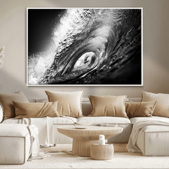 22702-MGV-CV-36X24-Black and White Ocean Wave Wall Art – Powerful Surf Curl Photography Canvas Print, Modern Coastal Decor for Living Room, Office or