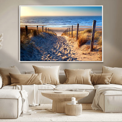 31889-MGV-CV-36X24-Sandy Beach Pathway Wall Art – Coastal Dune Fence and Ocean View Canvas Print, Relaxing Seaside Landscape Decor for Living Room or