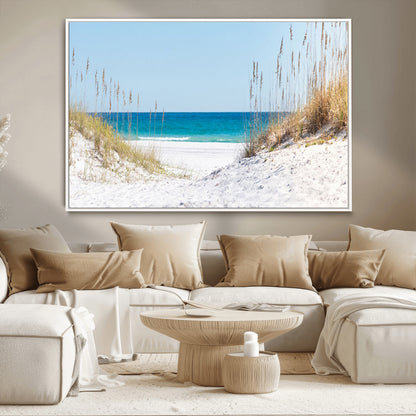 58498-MGV-CV-36X24-White Sandy Beach Wall Art – Panoramic Coastal Canvas Print, Ocean View Decor for Living Room, Bedroom, Office, Relaxing Seaside