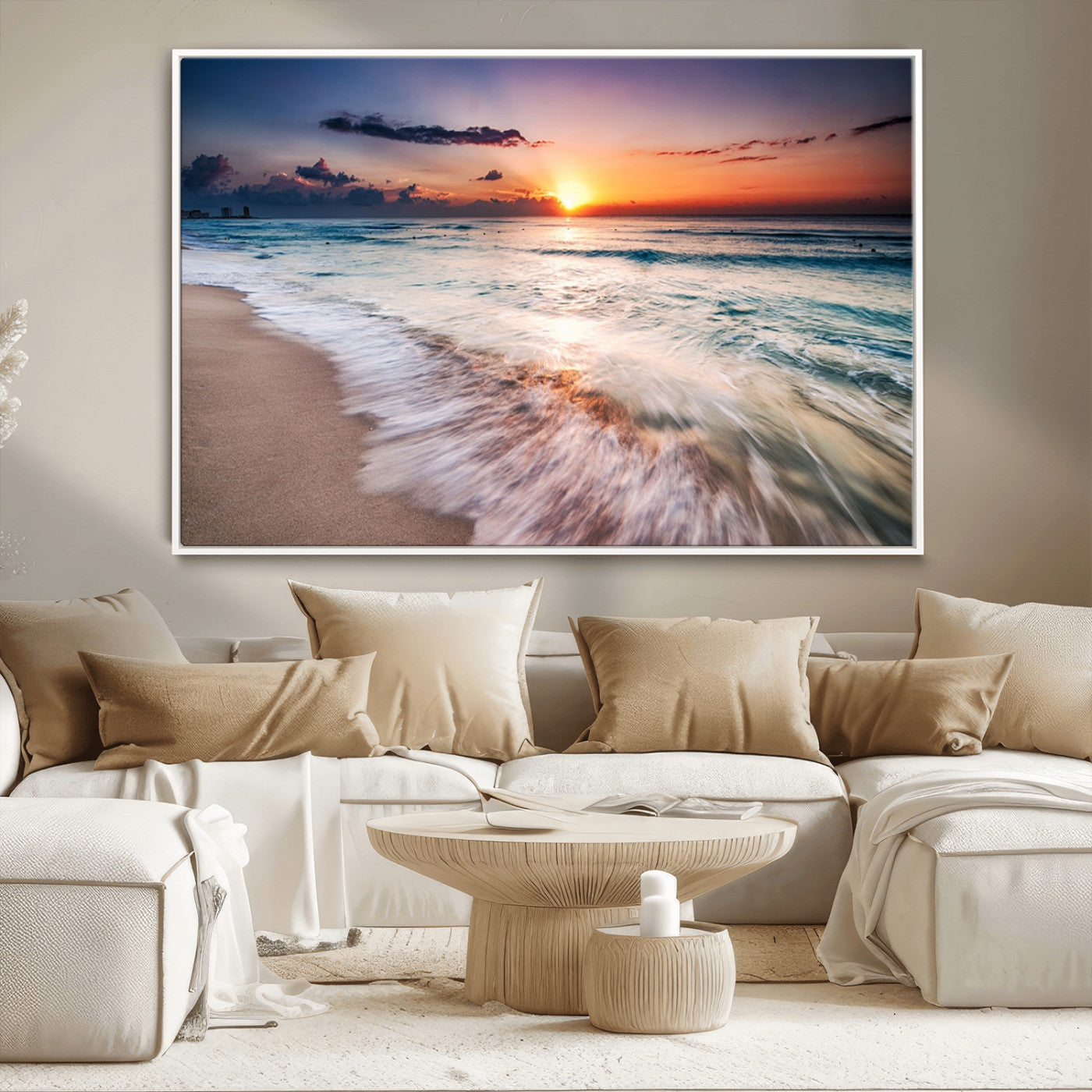 99906-MGV-CV-36X24-Morning Tide Canvas Print – Soft Sunrise Ocean Waves Wall Art, Coastal Serenity Decor for Home & Office