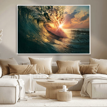 55359-MGV-CV-36X24-Radiant Ocean Wave Wall Art – Panoramic Surf Canvas Print, Vibrant Sunset Beach Decor for Home, Office or Man Cave