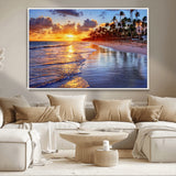 19917-MGV-CV-36X24-Tropical Sunset Beach Wall Art – Panoramic Palm Trees and Ocean Canvas Print, Vibrant Coastal Decor for Living Room, Office or Man