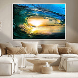 19378-MGV-CV-36X24-Ocean Wave Sunset Wall Art – Vibrant Surf and Golden Horizon Canvas Print, Coastal Seascape Photography for Living Room, Bedroom,