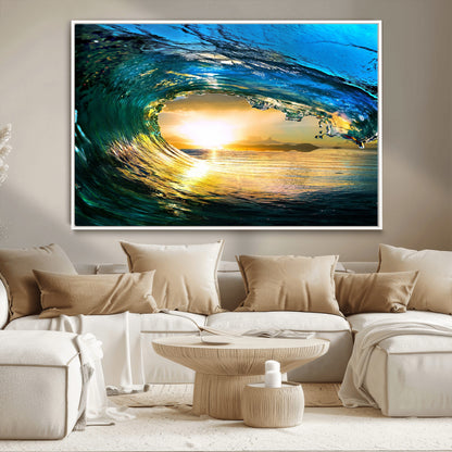 19378-MGV-CV-36X24-Ocean Wave Sunset Wall Art – Vibrant Surf and Golden Horizon Canvas Print, Coastal Seascape Photography for Living Room, Bedroom,