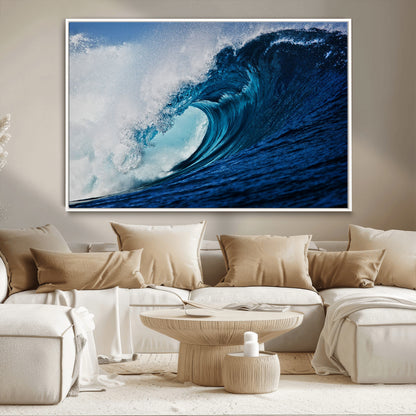 89502-MGV-CV-36X24-Powerful Ocean Wave Wall Art – Panoramic Blue Sea Wave Canvas Print, Coastal Surf Photography Artwork for Living Room, Bedroom, or