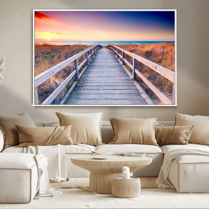 60625-MGV-CV-36X24-Beach Boardwalk Sunrise Wall Art – Coastal Pathway to Ocean Canvas Print, Seaside Landscape Decor for Home or Office