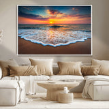 16110-MGV-CV-36X24-Ocean Sunset Wall Art – Vibrant Beach Waves and Horizon Canvas Print, Relaxing Coastal Seascape Decor for Living Room or Bedroom