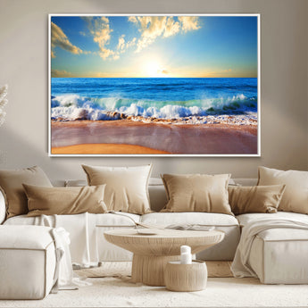 50522-MGV-CV-36X24-Ocean Sunrise Wall Art – Peaceful Beach Waves and Golden Horizon Canvas Print, Coastal Seascape Decor for Home or Office