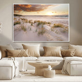 61246-MGV-CV-36X24-Coastal Sand Dunes Wall Art – Serene Beach Sunset Canvas Print with Grasses and Ocean View, Tranquil Seaside Decor for Living Room