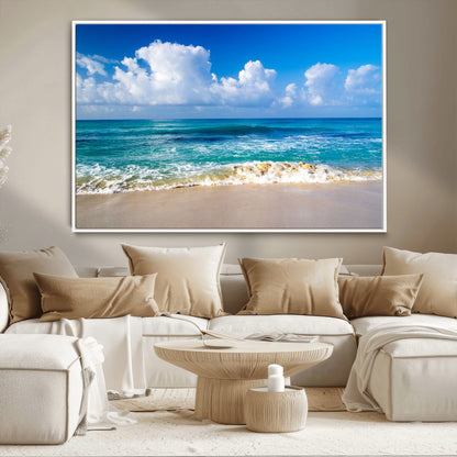 60364-MGV-CV-36X24-Tropical Ocean Wave Wall Art – Serene Blue Sea and White Sand Beach Canvas Print, Coastal Landscape Decor for Living Room, Bedroom