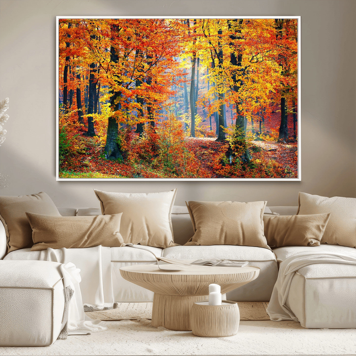 91746-MGV-CV-36X24-Autumn Forest Wall Art – Vibrant Fall Foliage Canvas Print, Colorful Nature Landscape Decor for Living Room, Bedroom or Office