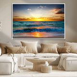 50627-MGV-CV-36X24-Ocean Sunset Wall Art – Serene Beach Canvas Print with Waves and Golden Sky, Coastal Decor for Living Room or Office