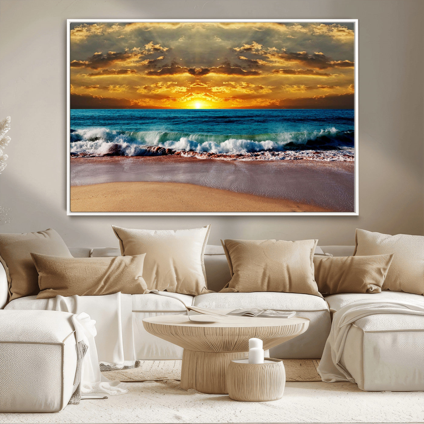 83389-MGV-CV-36X24-Ocean Sunrise Wall Art – Vibrant Beach Waves Canvas Print, Coastal Seascape Decor for Living Room or Office