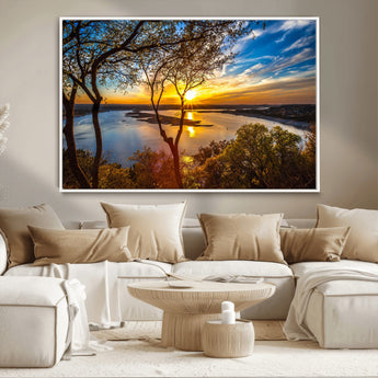 66839-MGV-CV-36X24-Lake Sunset Wall Art – Golden Hour Canvas Print with Trees and Water Reflection, Scenic Landscape Photography for Living Room,