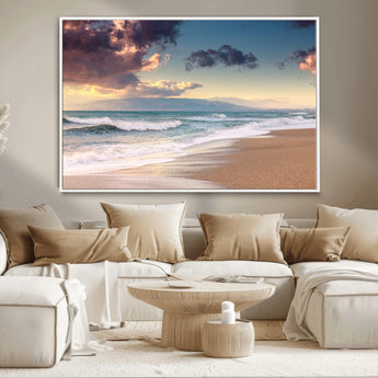 42253-MGV-CV-36X24-Serene Beach Waves Wall Art – Tranquil Ocean Horizon Canvas Print, Coastal Seascape Decor for Living Room or Office Wall