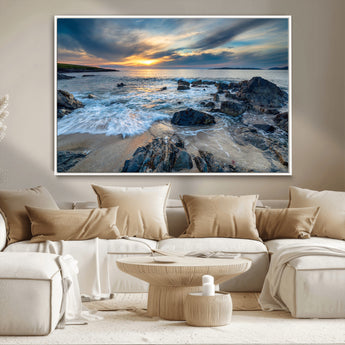 17902-MGV-CV-36X24-Rocky Shore Ocean Sunset Wall Art – Coastal Seascape Canvas Print, Nature Beach Decor for Living Room or Office