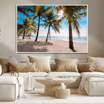 98175-MGV-CV-36X24-Tropical Palm Beach Wall Art – Relaxing Ocean Shore Canvas Print with Palm Trees, Coastal Summer Decor for Living Room, Bedroom or