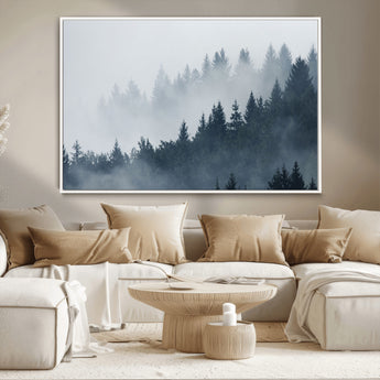 23671-MGV-CV-36X24-Misty Forest Wall Art – Serene Foggy Pine Trees Landscape Canvas Print, Tranquil Nature Decor for Living Room, Bedroom or Office