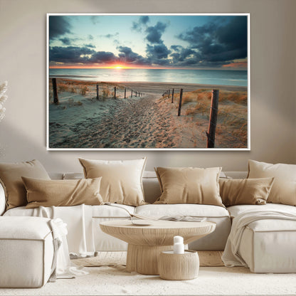 25788-MGV-CV-36X24-Sunset Beach Path Wall Art – Scenic Coastal Dunes and Ocean Canvas Print, Tranquil Seaside Landscape Decor for Living Room or
