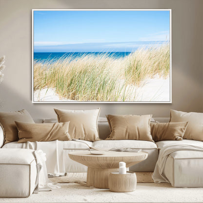96913-MGV-CV-36X24-Coastal Dunes Wall Art – Serene Beach Grass and Blue Ocean Canvas Print, Relaxing Seaside Nature Decor for Living Room, Bedroom or
