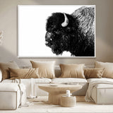 68780-MGV-CV-36X24-Bison Close-Up Wall Art – Black and White Buffalo Canvas Print, Rustic Wildlife Photography Decor for Living Room, Office, or
