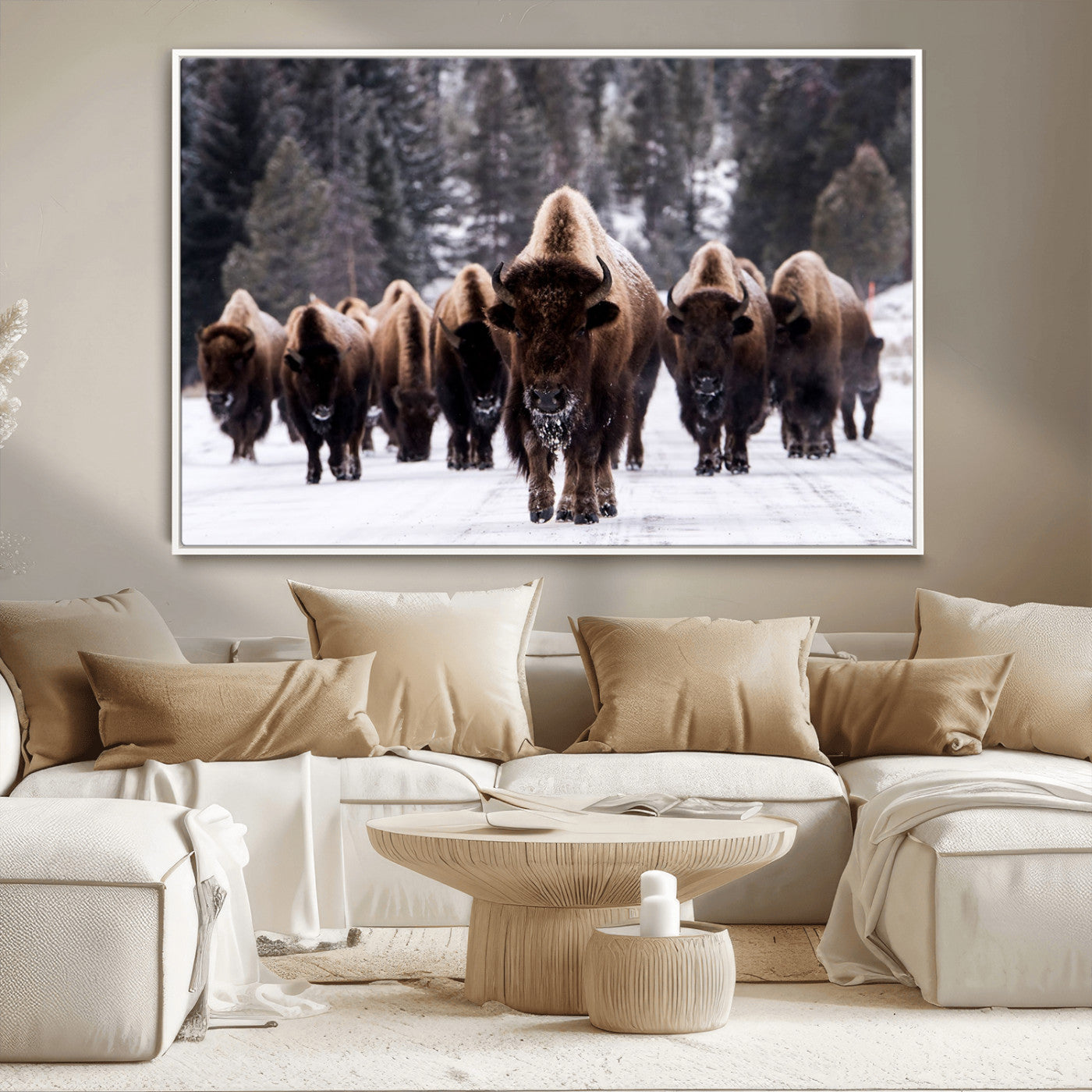 66871-MGV-CV-36X24-Bison Herd Wall Art – Wildlife Buffalo Canvas Print, Rustic Western Nature Photography Decor for Living Room, Office, Cabin, or