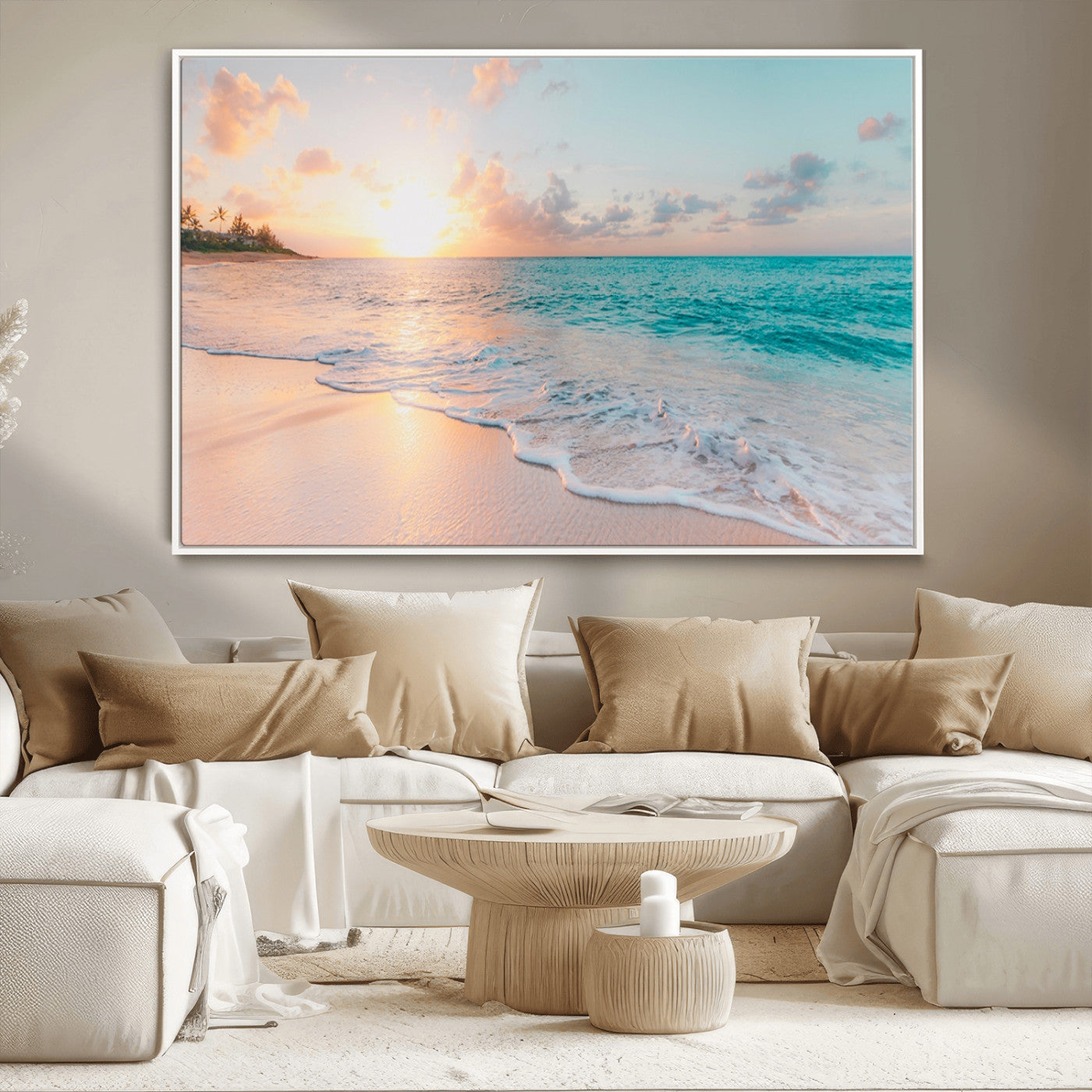 89767-MGV-CV-36X24-Ocean Sunset Wall Art – Serene Beach Canvas Print with Pastel Sky and Waves, Coastal Seascape Artwork for Bedroom, Living Room, or