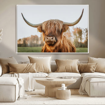 64824-MGV-CV-36X24-Highland Cow Wall Art – Rustic Scottish Bull Canvas Print, Farmhouse Animal Decor for Living Room, Bedroom, Office or Cabin