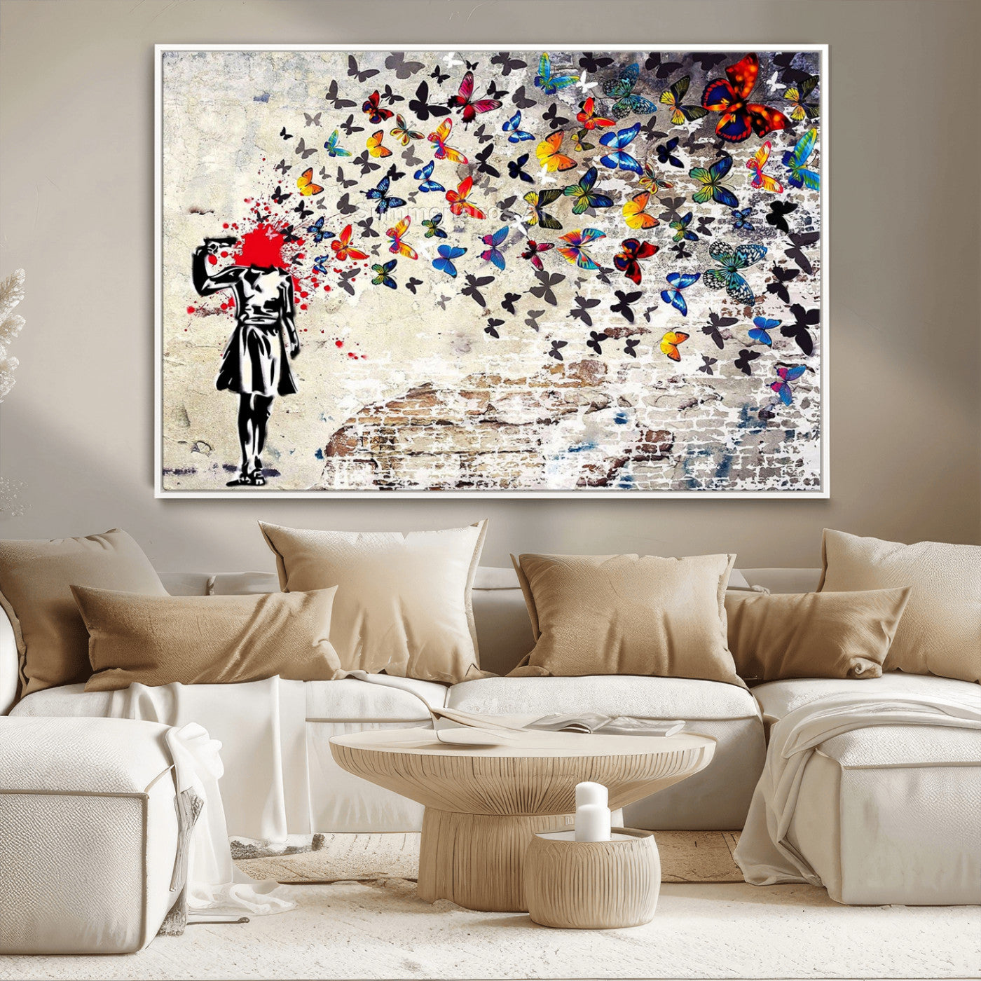 88654-MGV-CV-36X24-Butterfly Explosion Graffiti Wall Art – Street Art Canvas Print, Colorful Butterfly Spray Mural, Modern Abstract Urban Wall Decor