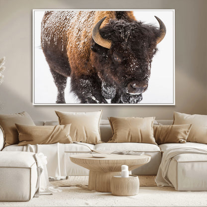 65605-MGV-CV-36X24-Snow Bison Wall Art – Close Up Buffalo Canvas Print, Rustic Western Wildlife Photography, Farmhouse Cabin Lodge Decor for Living