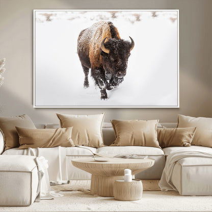 19889-MGV-CV-36X24-Snow Bison Wall Art – Majestic Buffalo Winter Landscape Canvas Print, Rustic Wildlife Photography Decor for Cabin, Lodge, Living