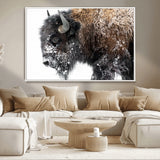 24304-MGV-CV-36X24-Bison Wall Art Canvas Print, Framed Winter Bison Art Picture Print, Snowy Buffalo Perfect Rustic Farmhouse Decor Artwork