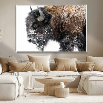 24304-MGV-CV-36X24-Bison Wall Art Canvas Print, Framed Winter Bison Art Picture Print, Snowy Buffalo Perfect Rustic Farmhouse Decor Artwork