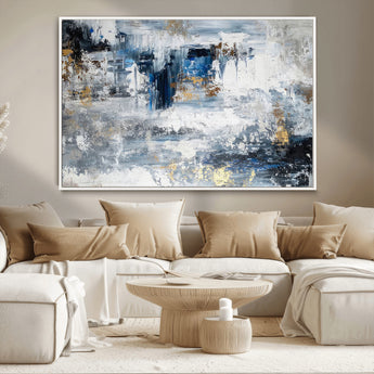 59716-MGV-CV-36X24-Abstract Blue and Gold Wall Art – Modern Textured Canvas Print, Contemporary Painting for Living Room, Bedroom, or Office Decor