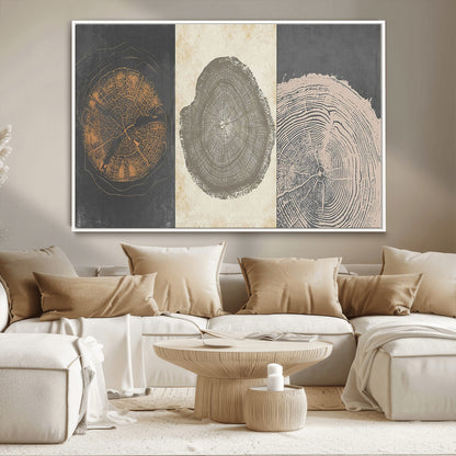 80725-MGV-CV-36X24-Wood Tree Rings Wall Art Canvas Print, Framed Tree Rings Art Picture Print, Abstract Tree Rings Perfect Modern Boho Decor Artwork