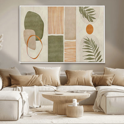 96002-MGV-CV-36X24-Abstract Geometric Wall Art – Modern Canvas Print with Green, Orange & Beige Shapes, Minimalist Home Decor for Living Room, Office