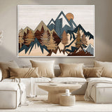 67950-MGV-CV-36X24-Modern Wood Wall Art Canvas Print, Framed Mountain Range Art Picture Print, Wood Mountain Range Perfect Rustic Decor Artwork