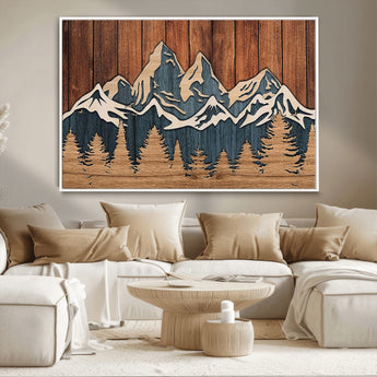 41330-MGV-CV-36X24-Rustic Mountain Wall Art – Wooden Nature Scene with Trees and Peaks, Handmade 3D Layered Decor for Living Room, Cabin or Office