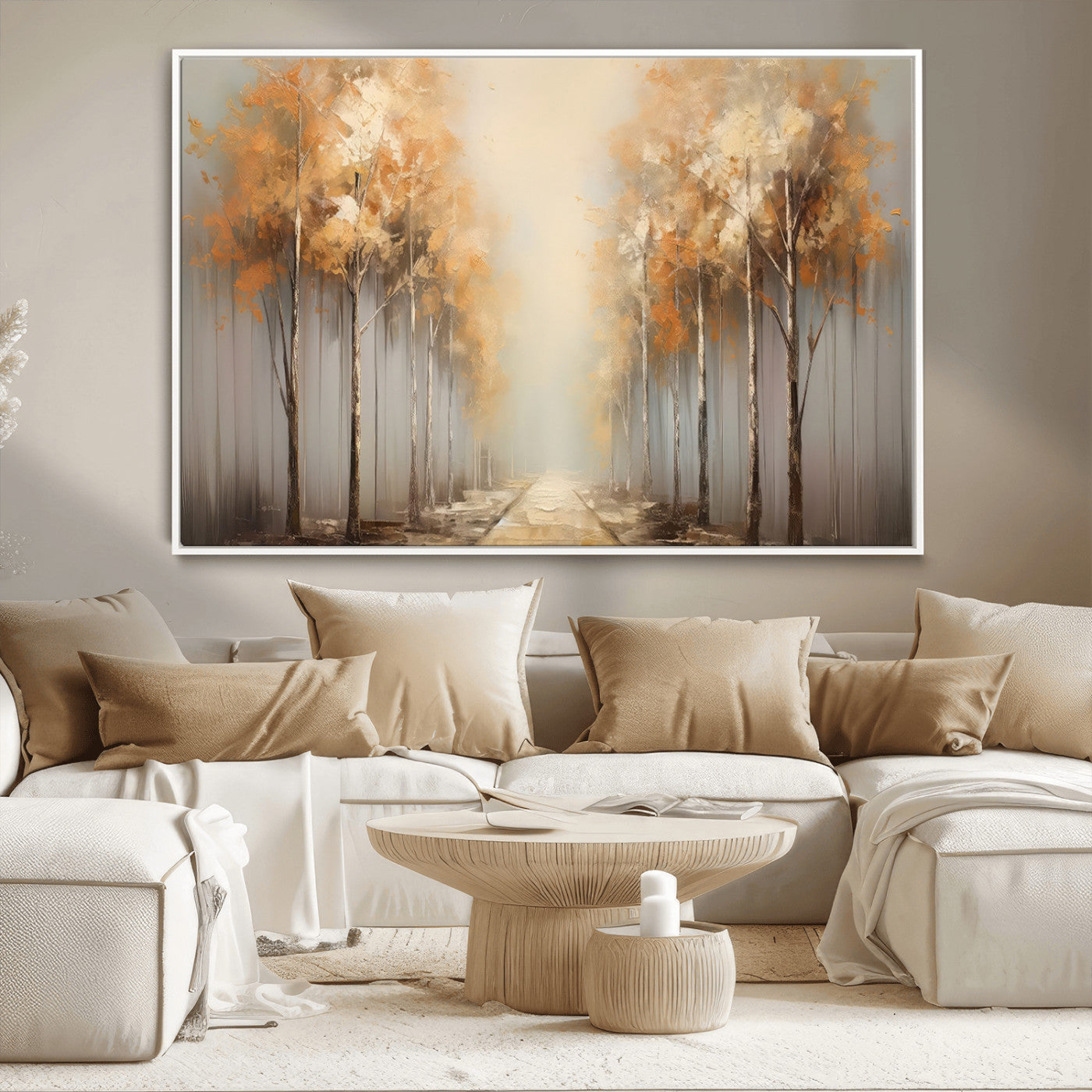 95004-MGV-CV-36X24-Autumn Forest Path Wall Art – Hand Painted Canvas Print with Golden Trees, Modern Nature Landscape Decor for Living Room, Bedroom